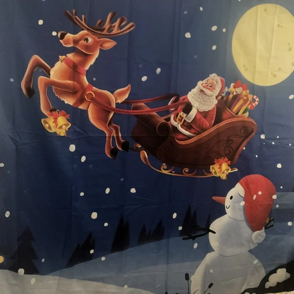 NEW REINDEER SANTA CHRISTMAS SNOWMAN SNOWFLAKE SHOWER CURTAIN WHITER HOLIDAY